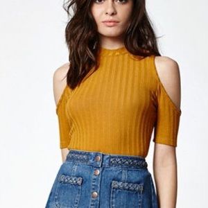 Kendall & Kylie Mustard Yellow Cold Shoulder Top